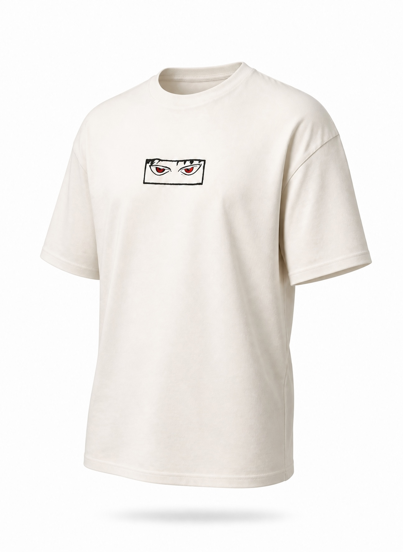 Kagurabachi Inspired "Chihiro Eyes" High-Density Embroidered Boxy Tee – White